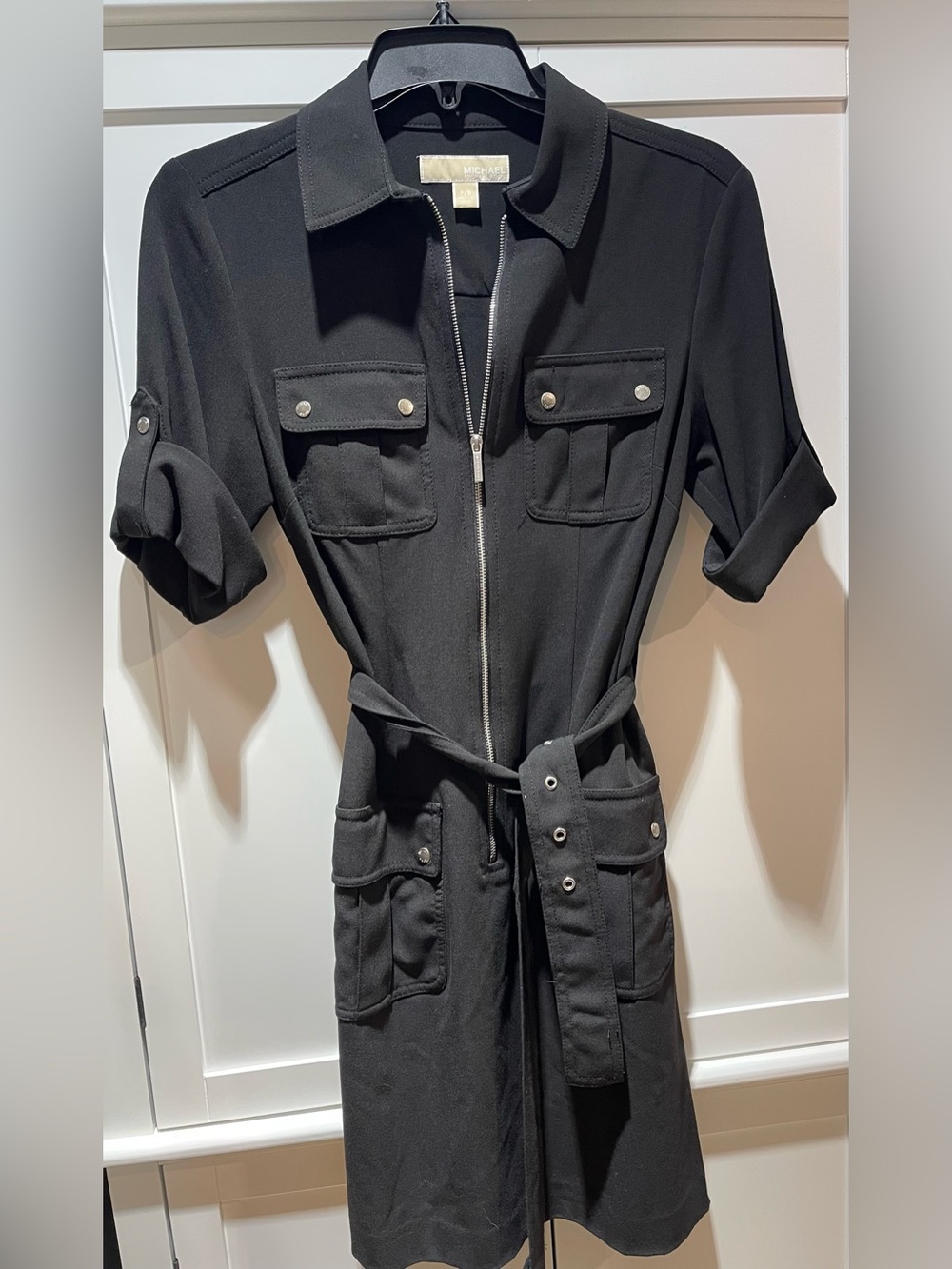 MICHAEL Michael Kors Black Utility Shirtdress with Zip & Belt
